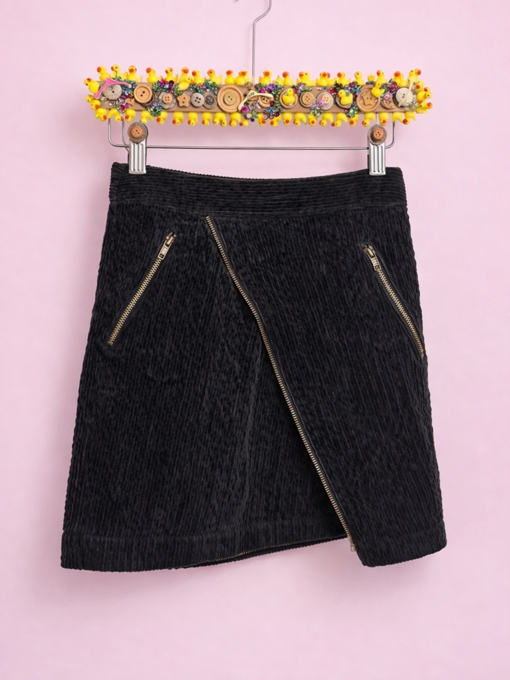 Urban Outfitters Black Corduroy Asymmetrical Zip Mini Skirt